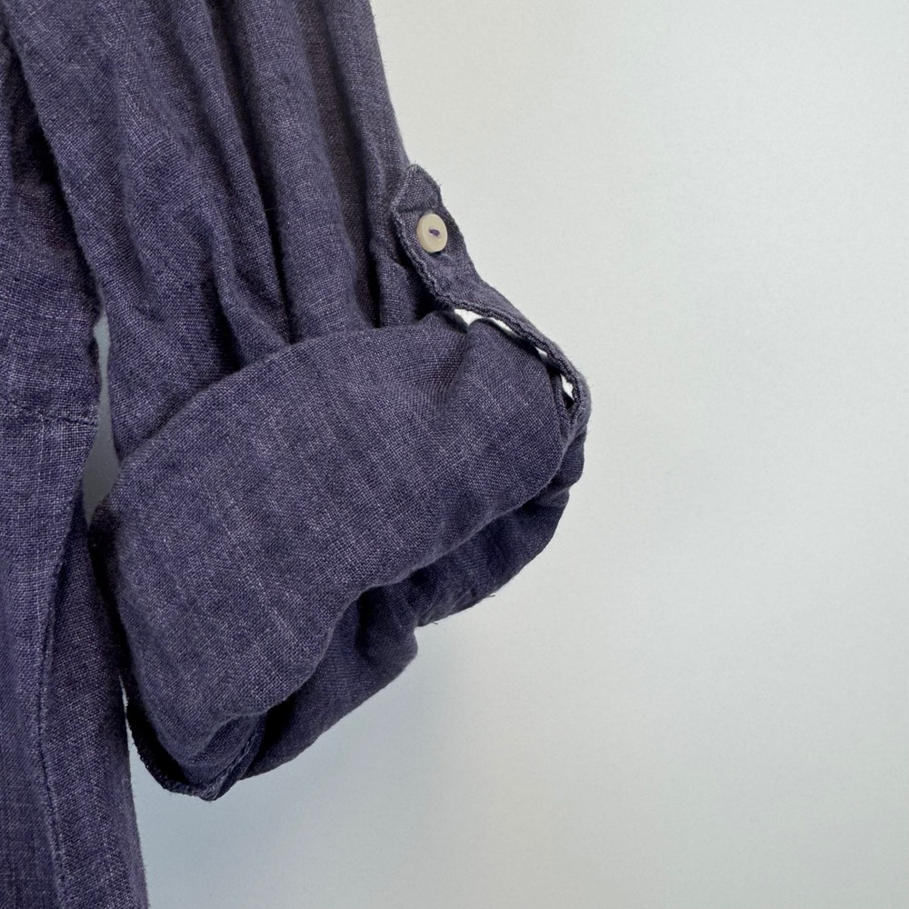 Malvin I Love Linen 100% Linen Shirt Dress Blue Button Front Roll Sleeve Sz L - Picture 3 of 13